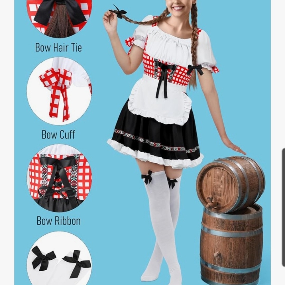 Ocktoberfest / Barvarian Red and White Checkered Dirndl Dress Size XL - Picture 3 of 8